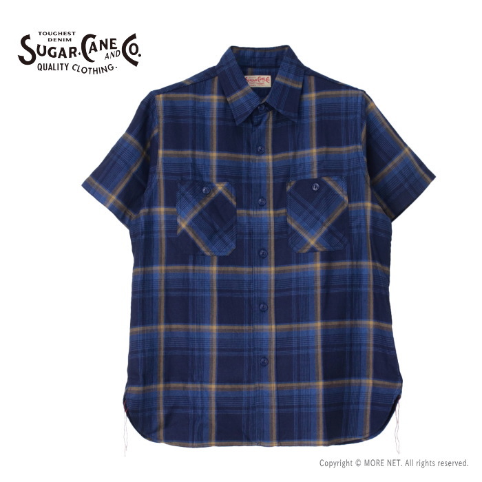 シュガーケーン SUGAR CANE インディゴチェックワークシャツ SC39518 メンズ 日本製 半袖 2025春夏 | SUGAR CANE
