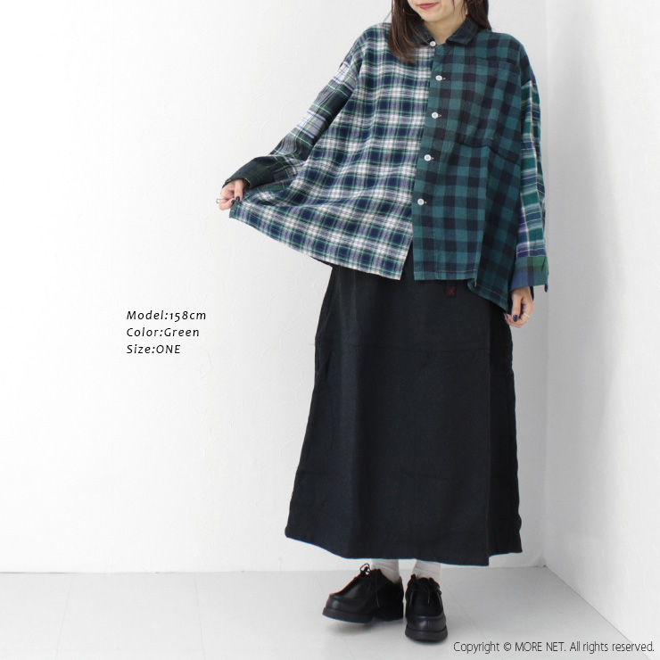 サニーサイドアップ SUNNY SIDE UP リメイクオープンカラーネルシャツ SR-233-004 日本製 チェック柄 ワイド トップス 羽織  /返品・交換不可/SALE セール | SUNNY SIDE UP | 06
