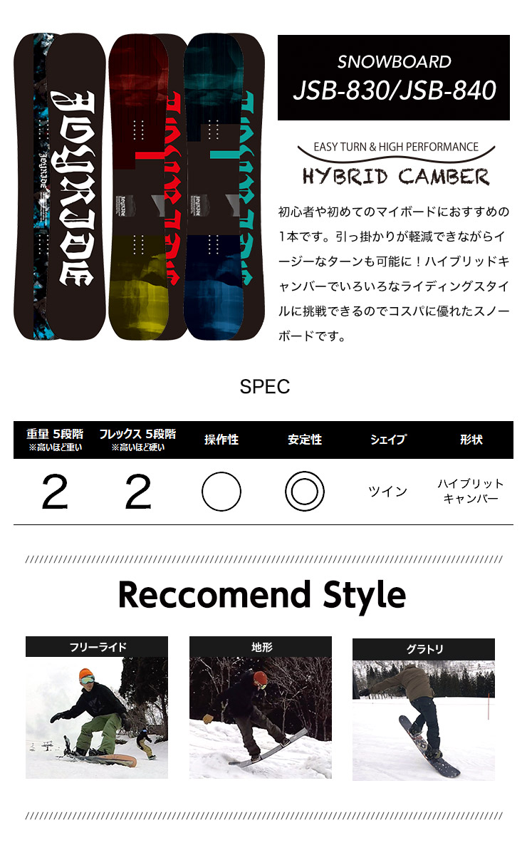 3点セット JOYRIDE ジョイライド JSB-830 JSB-840 スノーボード