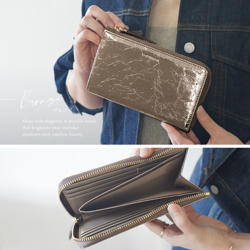 長財布 レディース 本革 小さい長財布 小さめ 小さい財布 短い長財布 ゴールド L字ファスナー スキミング防止 30代 40代 50代 ラシエム | LASIEM | 10