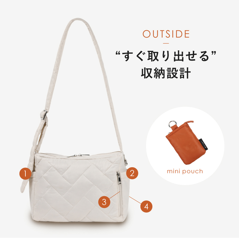 ショルダーバッグ レディース ナイロン キルティング 軽量 軽い 撥水 斜めがけ 大容量 多収納 13ポケット 30代 40代 50代 ラシエム | LASIEM | 11