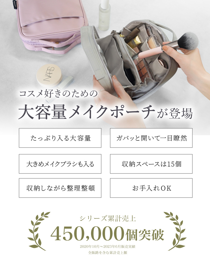 ポーチ メイクポーチ 大容量 自立 ブランド レザー ナイロン 大きめ 旅行 化粧品 小物入れ ラシエム 関連画像3
