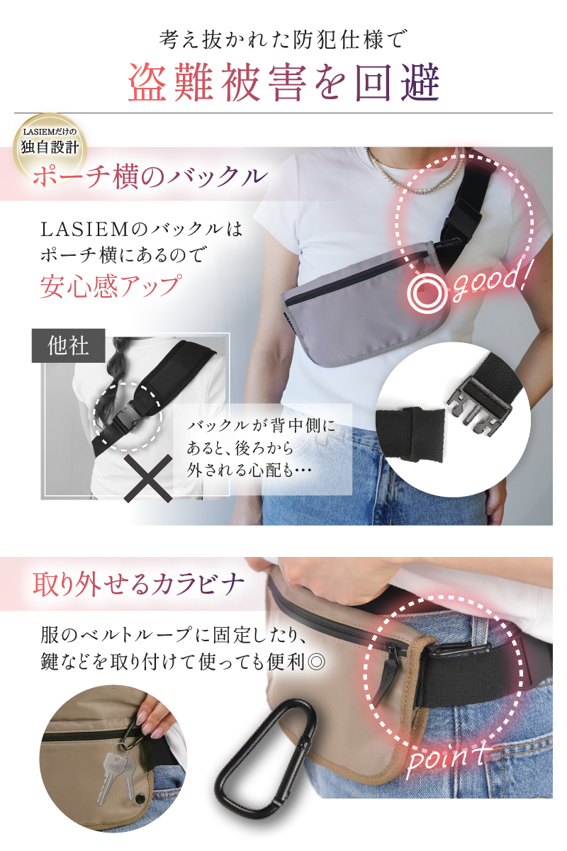 セキュリティポーチ スキミング防止 海外旅行 薄い 腹巻 貴重品 ポーチ 隠せる 防犯 ウエストポーチ 旅行 ラシエム | LASIEM | 11