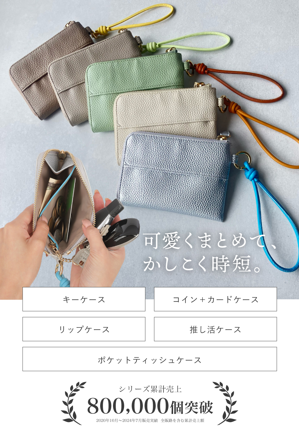 スマートキーケース レディース 2個収納 便利ポーチ キーケース カード収納 ポケットティッシュ 30代 40代 50代 ラシエム 関連画像3