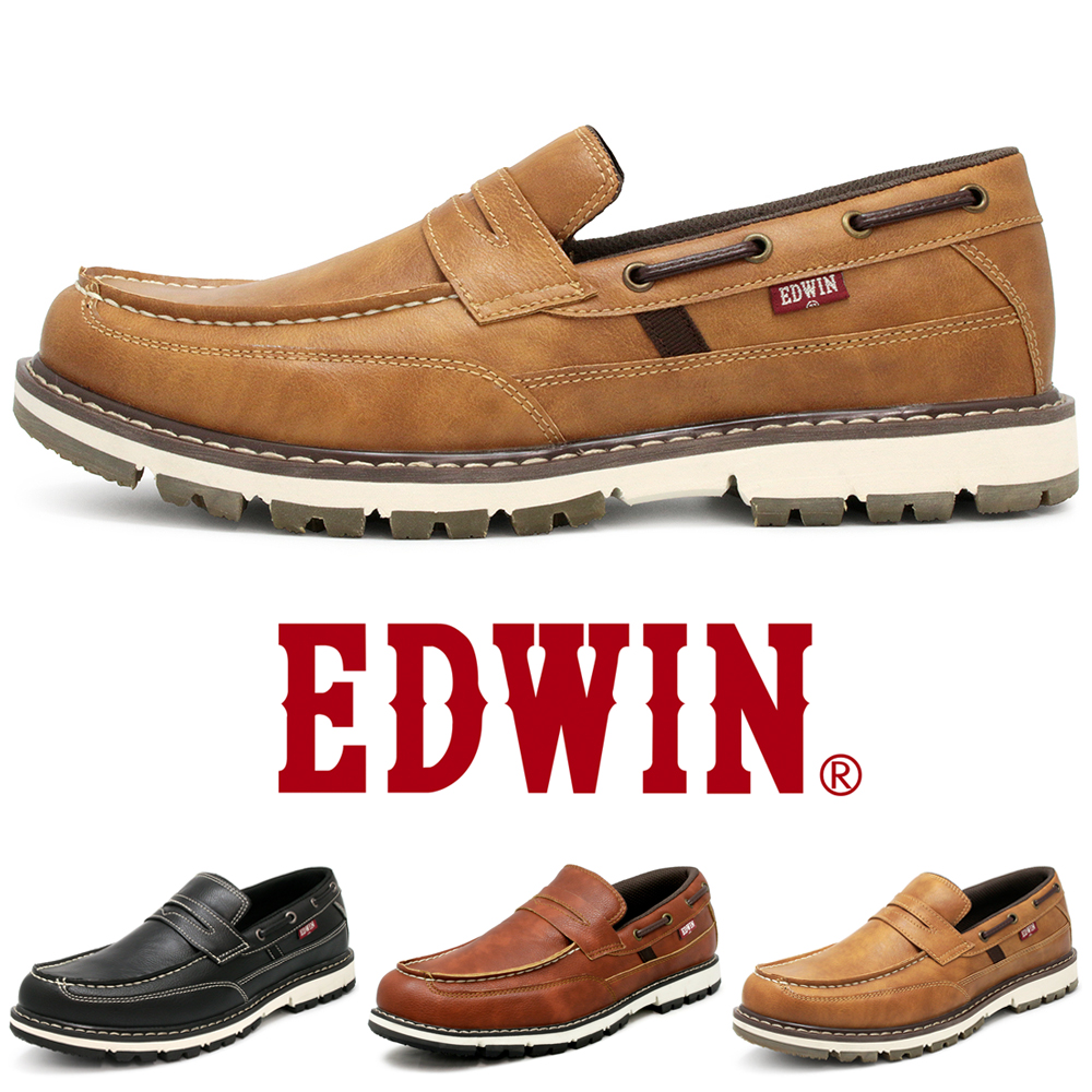 EDWIN（エドウィン） ローファー 防水 カジュアルシューズ 紐なし