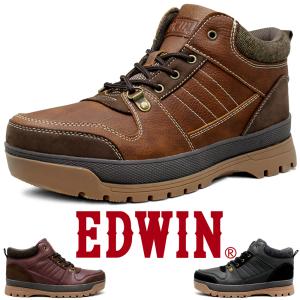 EDWIN 靴 メンズ 防水 ハイカットスニーカー サイドジップ ファスナー 耐滑防滑 トレッキング...