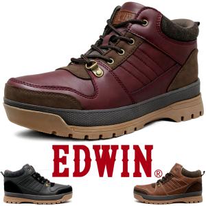 EDWIN 靴 メンズ 防水 ハイカットスニーカー サイドジップ ファスナー 耐滑防滑 トレッキング...