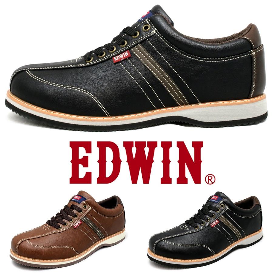 EDWIN 靴 メンズ カジュアル シューズ ウォーキング スニーカー ローカット レースアップ 軽量 紐靴 紳士靴 黒 エドウィン edm9803