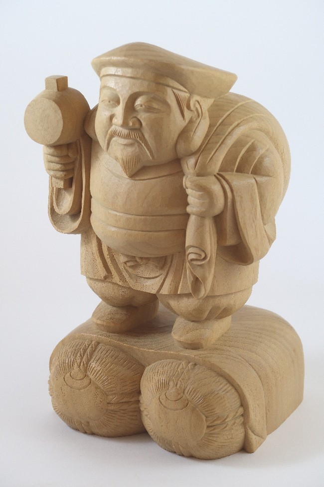 木彫り「開運大黒天」日本の職人が作る大黒さん 置物 縁起物 : d02