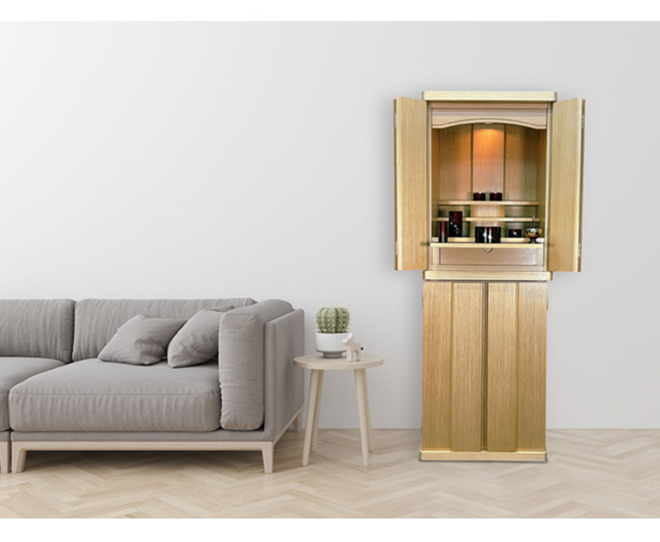 おしゃれなモダン仏壇 スピッチ台付きライト色 正面写真