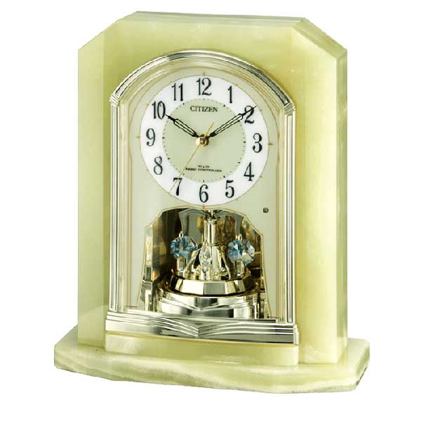 置き時計 シチズン 電波置時計 CITIZEN 電波時計 4RY691-005 天然石 オニックス枠 クリスタル付き 回転飾り 記念品 名入れ対応有料  取り寄せ品