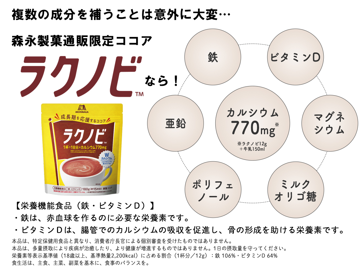 森永製菓 森永ココア ラクノビ 180g×2袋 約30日分 カルシウム ココア