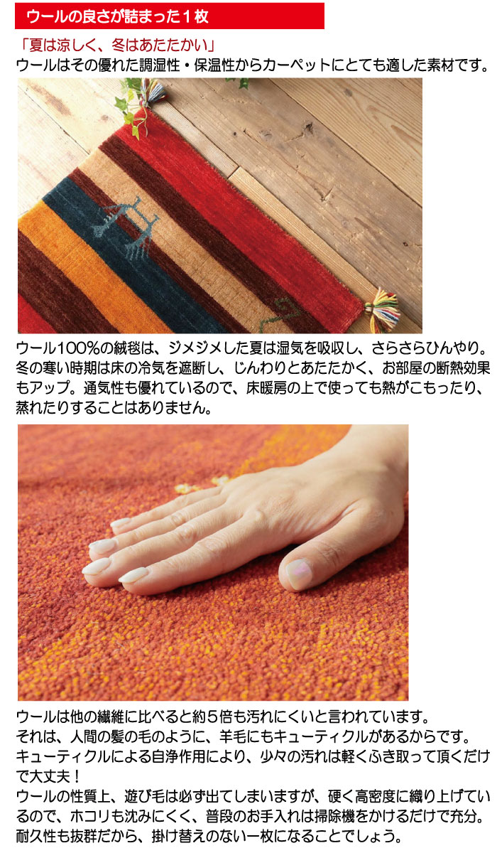 ウール100％天然素材のインド製手機織お買い得ギャッベ玄関マット