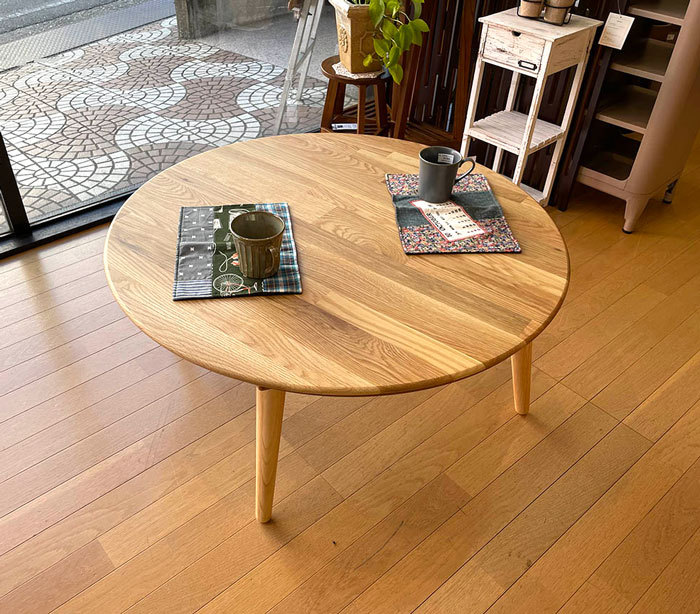 オーク無垢材を使ったシンプルでお買い得な90cm幅円形こたつテーブル ラウンド　ナチュラル