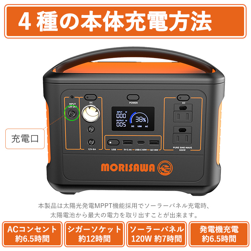 ポータブル 電源 568Wh/153600mAh 大容量 バッテリー AC出力600W 停電対策 停電予防 ポタ電源 非常時電源 車泊用 キャンプ  日本語説明書 アウトドア