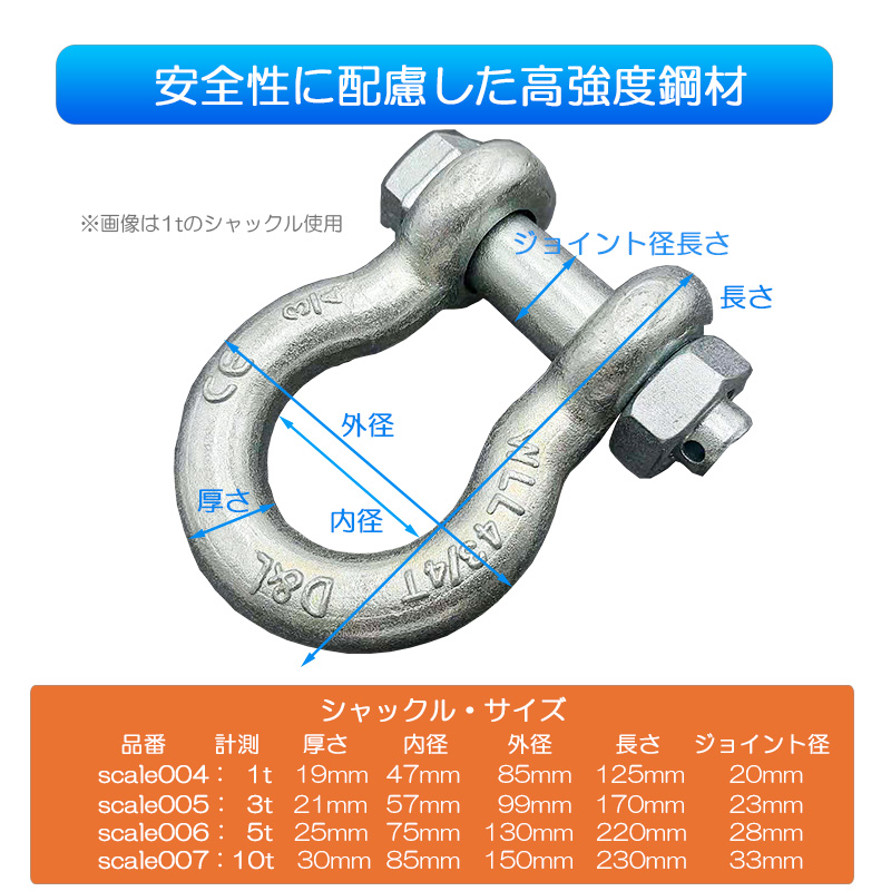 高強度シャックルの寸法