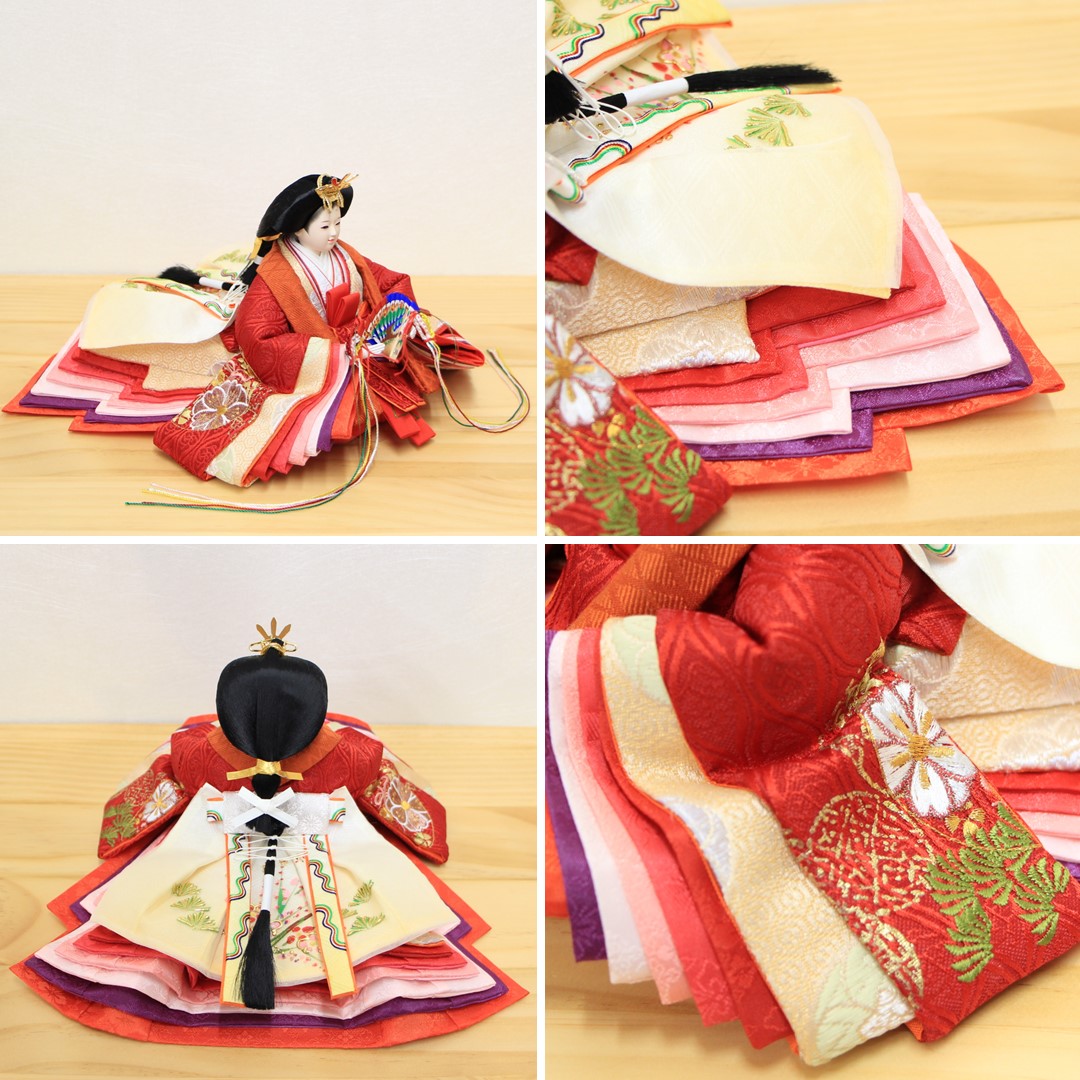 雛人形 おしゃれ 博暁作 京十二番刺繍親王 四君子刺繍二曲屏風白木台