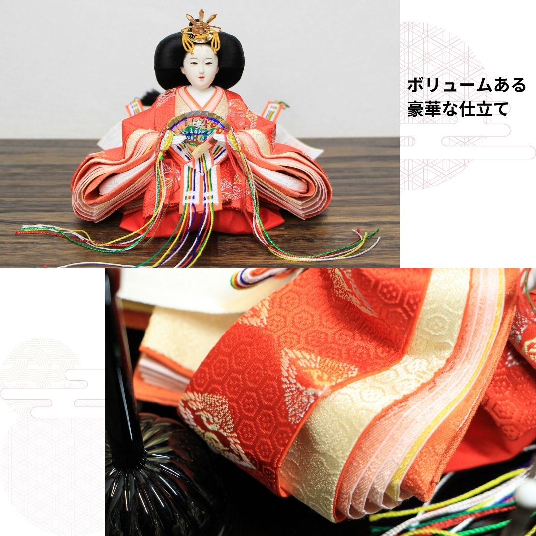 安藤桂甫作 京雛 十三番 雅印 No.6 洋金箔押絹シケ貼り六曲屏風 黒塗り