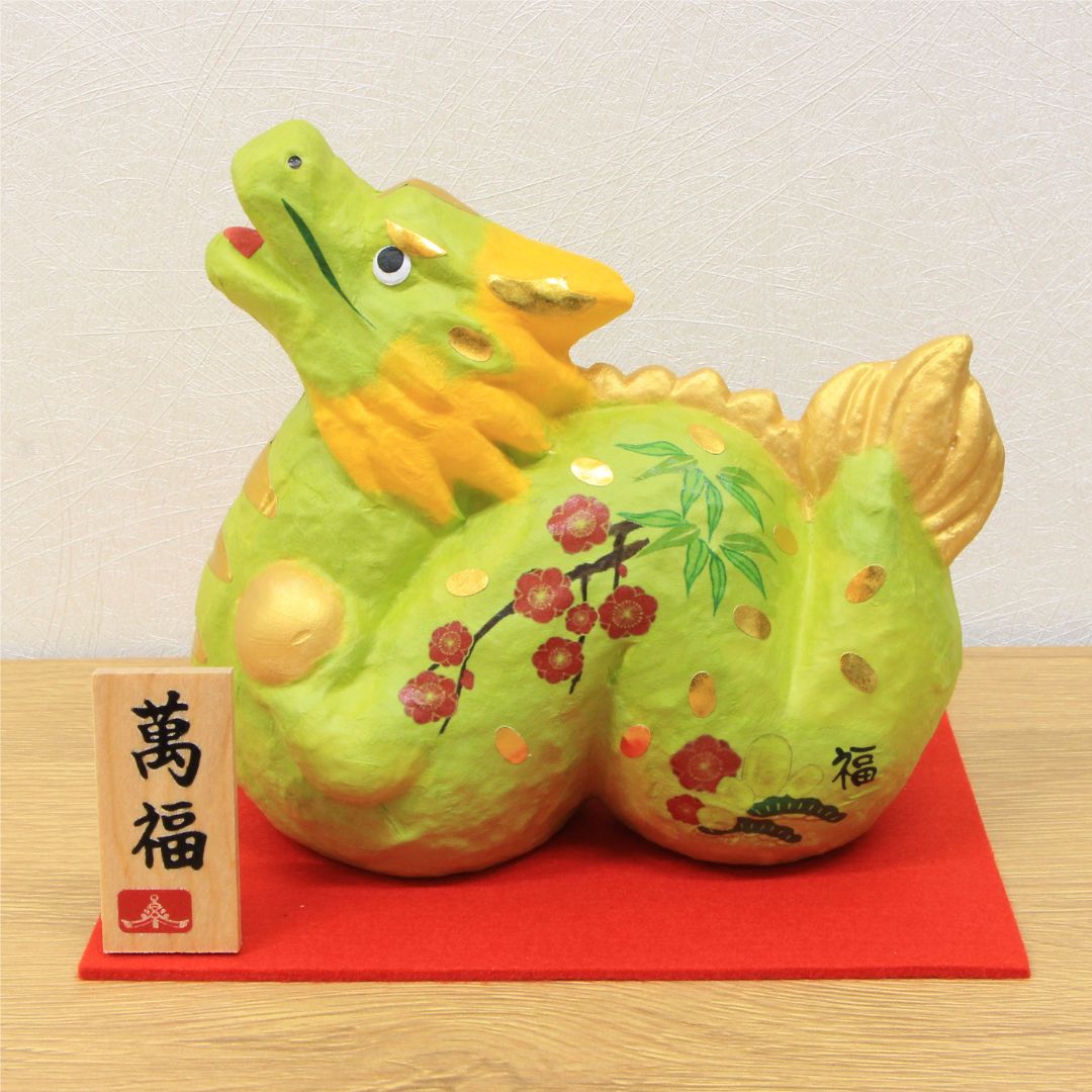 美濃和手貼り飛翔寿龍 辰 和紙貼寿（特大）置物 オブジェ 満願成就