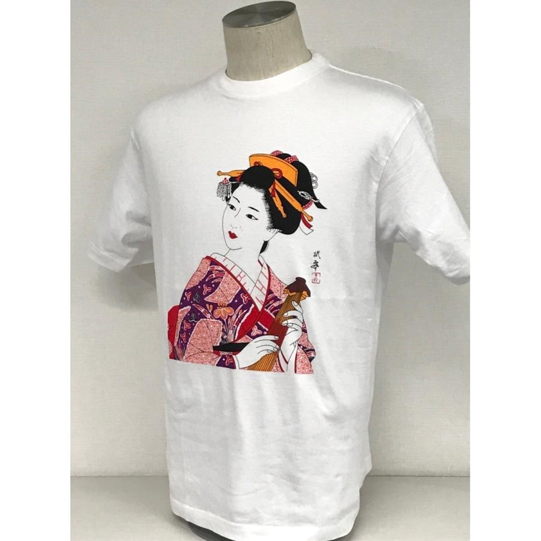 日本のお土産 和柄 白シャツ 海外用ギフト 記念品 Tシャツ 舞妓ピンク