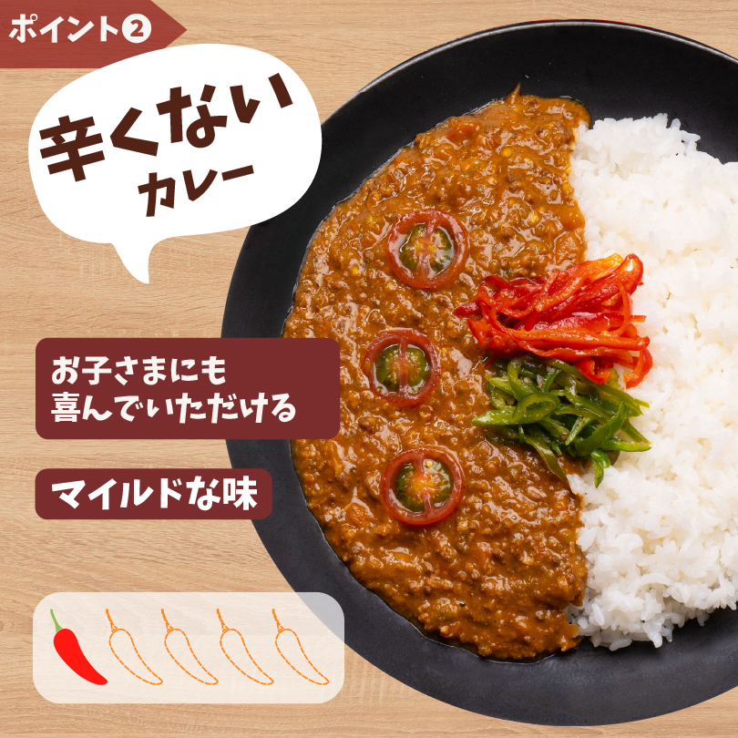 辛くないカレーです。お子様にも喜んでいただけるマイルドな味に仕上げています