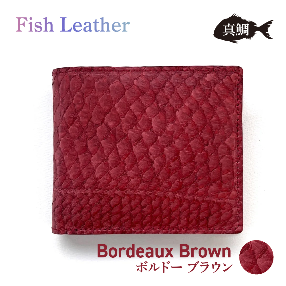 二つ折り財布 フィッシュレザー マダイ オーシャンレザー 魚の皮 革財布 fish leather 真鯛 釣り好きの人 ギフトの画像
