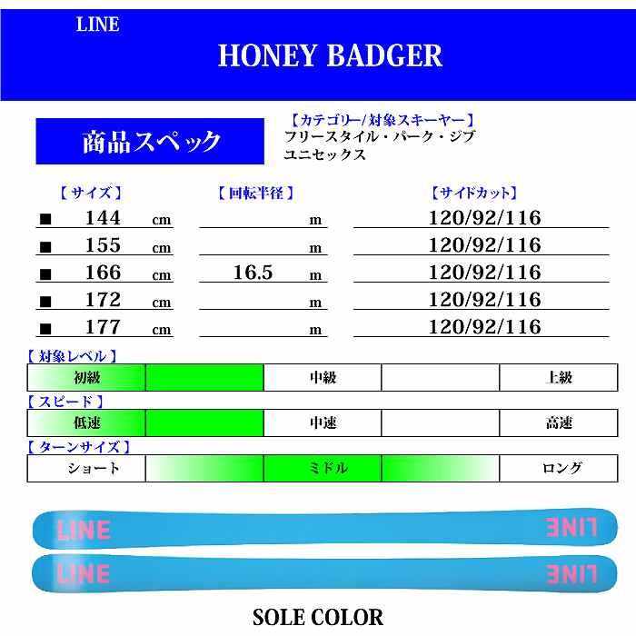 スキー2点セット]ライン スキー板 2024 LINE HONEY BADGER 24 MARKER