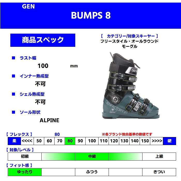 ゲン スキーブーツ 2024 GEN BUMPS 8 S.GRY/M.BK バンプス 厳 23 