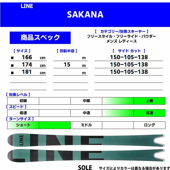 [スキー2点セット]ライン スキー板 2025 LINE SAKANA + 24 ARMADA STRIVE 12 GW 115mm  ビンディングセット 24-25