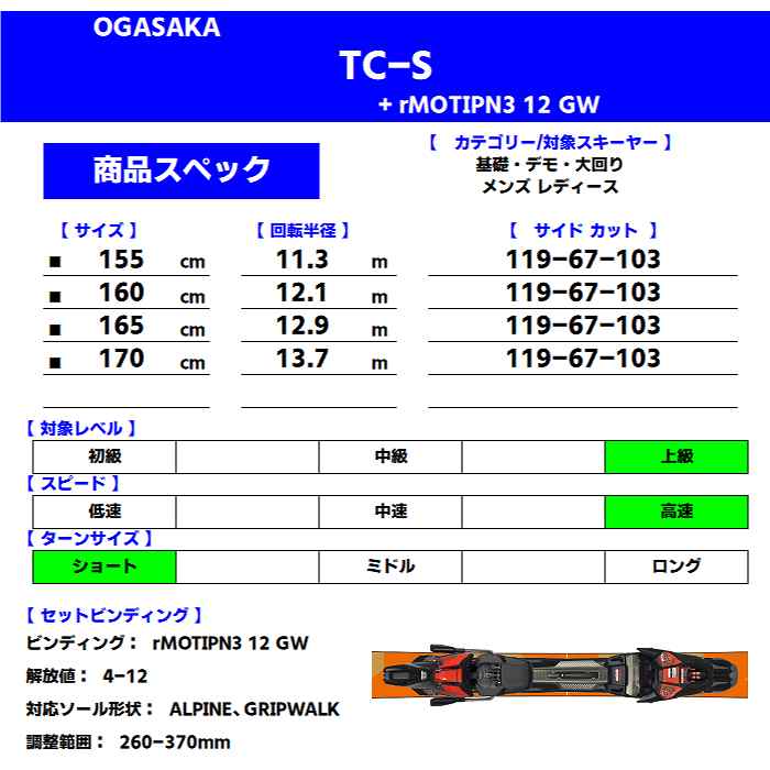 オガサカ スキー板 2025 OGASAKA TC-S + rMOTION3 12 GW ティーシー TC 