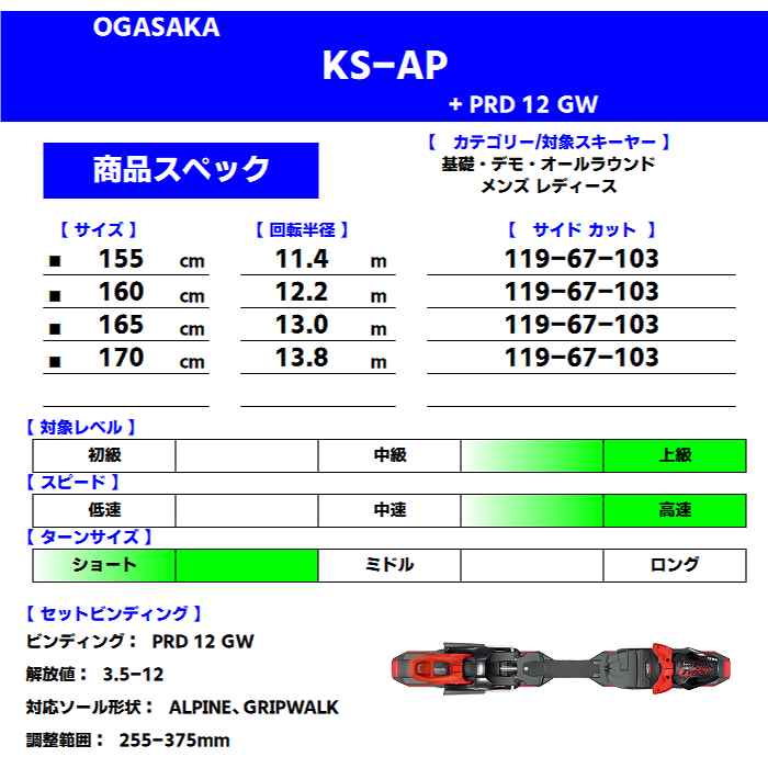 OGASAKA KEO'S KS-RX 165 + TYROLIA PRD12 スキー