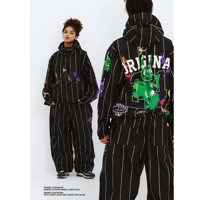 BSRABBIT ビエスラビット RAINBOW TR STRIPE HOODED JACKET BLACK 24