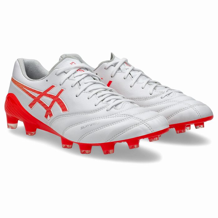 サッカーシューズ ホワイト/レッド FG ASICS（アシックス） DS LIGHT X-FLY 6(ホワイト×フラッシュレッド