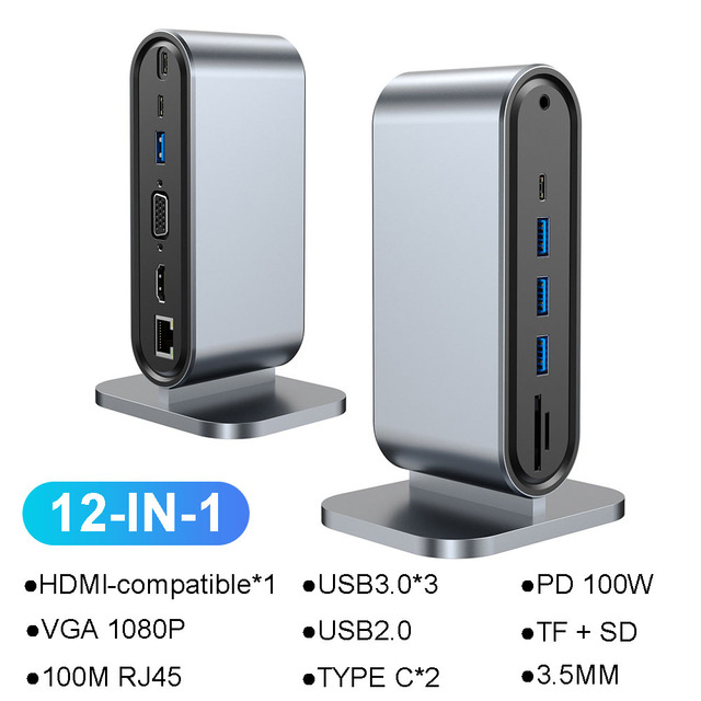 USB cドッキングステーション、12-in-1、4k、30hz、pd、100w、type-c、ラップトップ用スプリッター、macbook pro a｜moro-shop｜02