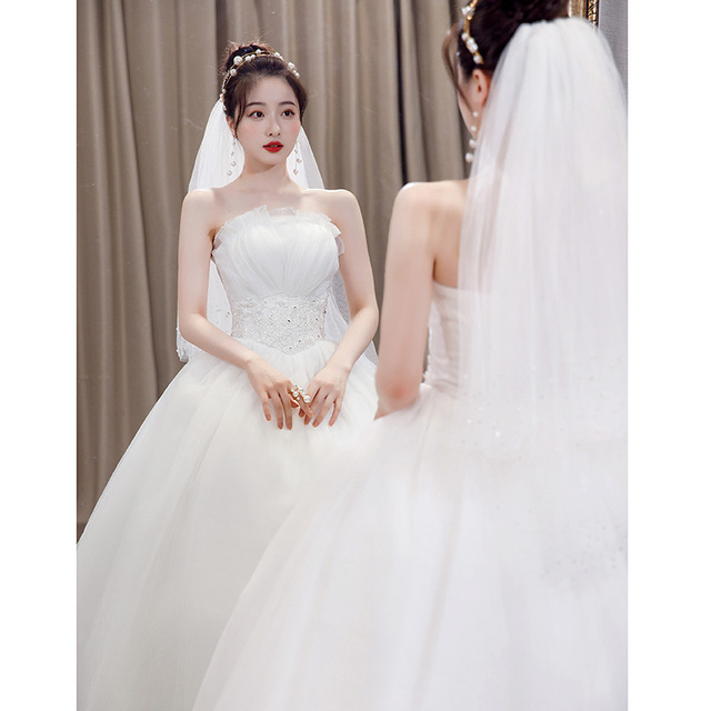 女性のためのエレガントなロングドレス,床の長さ,結婚式のドレス,韓国スタイル,チューブトップ,気質,ウエディングドレス,大きいサイズ｜moro-shop｜02