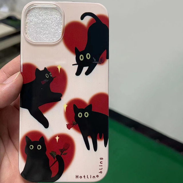 漫画の猫小麦電話ケース、チェーンバックカバー、韓国のかわいい、iPhone 15、14、13、12、...