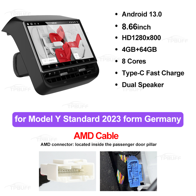 Tpubff-テスラモデル3 y,8.66インチ,新しいハイランドスタイルのエンターテインメントシステム画面,Android 13.0,airdood｜moro-shop｜04