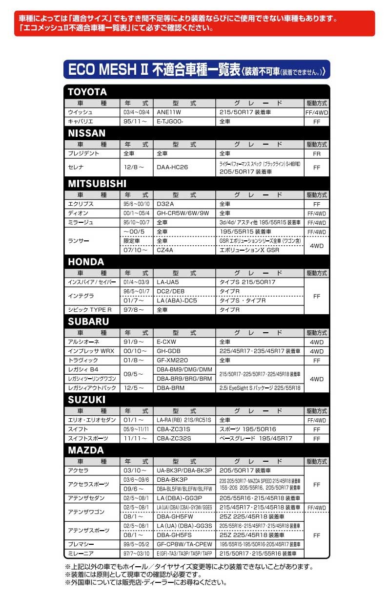 Fec エフ イー シー Eco Mesh 2 適合表