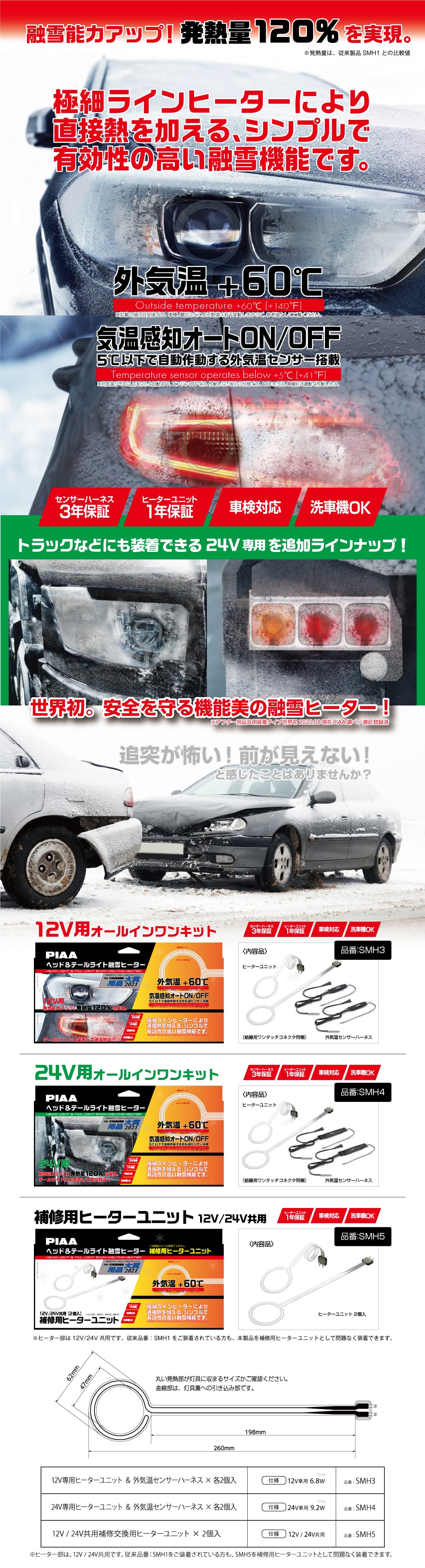 PIAA ピア 24V車用 ヘッド＆テールライト融雪ヒーター ヒーター