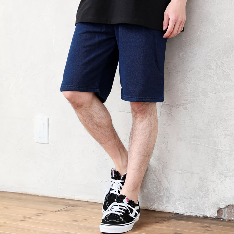 ショートパンツ メンズ ハーフパンツ インディゴ染め 裏毛素材