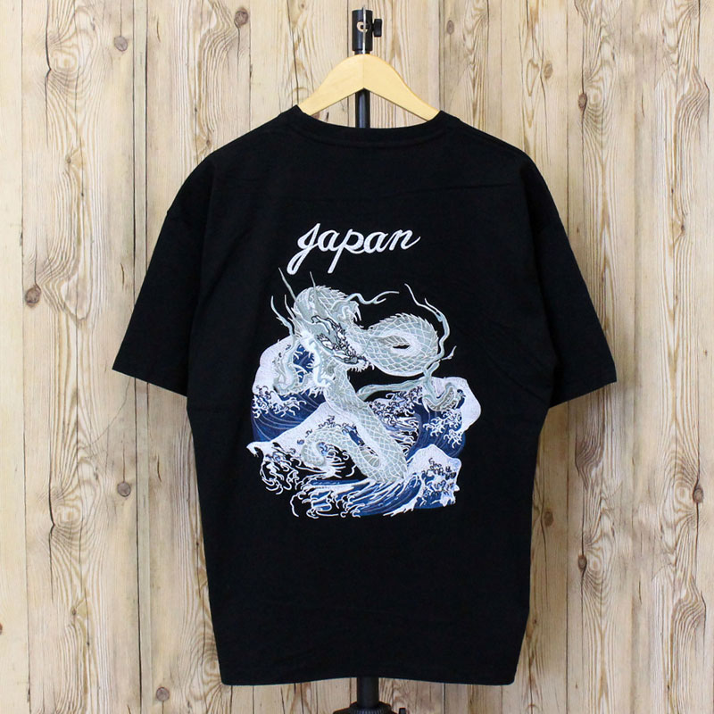 Tシャツ メンズ 半袖 刺繍入り スカジャンの柄Tシャツ クルーネック