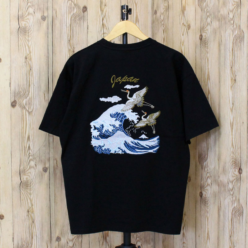 Tシャツ メンズ 半袖 刺繍入り スカジャンの柄Tシャツ クルーネック