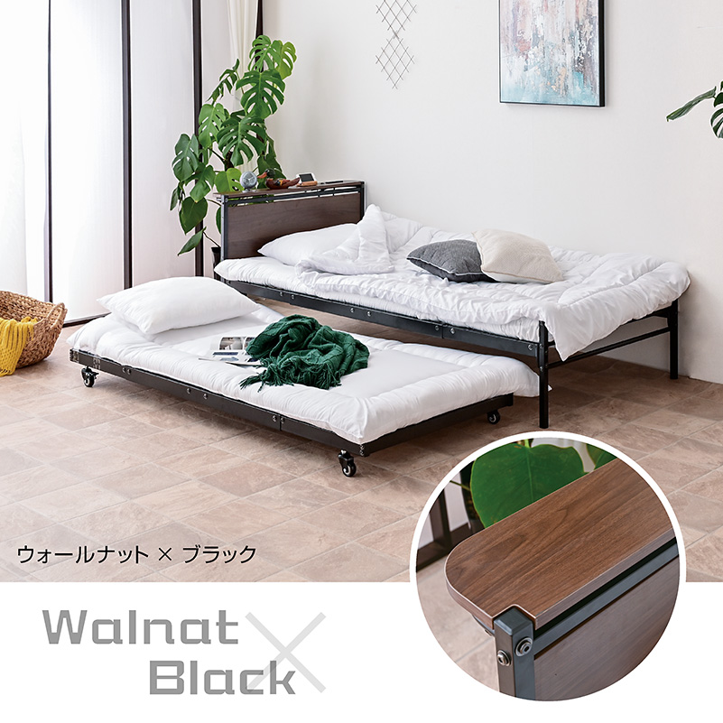 エアーアート 三つ折りマット1枚付 二段ベッド 2段ベッド 親子ベッド スチール ベッド下収納 宮棚 コンセント付き ムーンZZ -ARTの画像