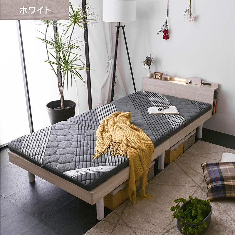 ベッド ベッドフレーム シングルベッド 最安値に挑戦すのこベッド LED照明 宮付き 高さ調節 コンセント付 木製 ローベッド 北欧 ロマン (ベッドフレーム単品)｜mote-kagu｜03
