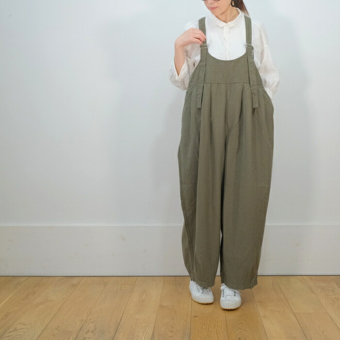 完成品完成品Brocante ブロカント 綿麻バックサテン バロン サロペット 33-340T 日本製 サロペット、オーバーオール 