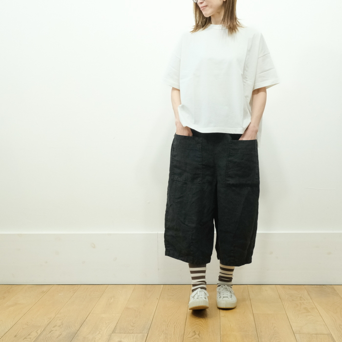 ツムグ tumugu ソリトリネン 8分丈パンツ TB23245a 日本製 リネン100
