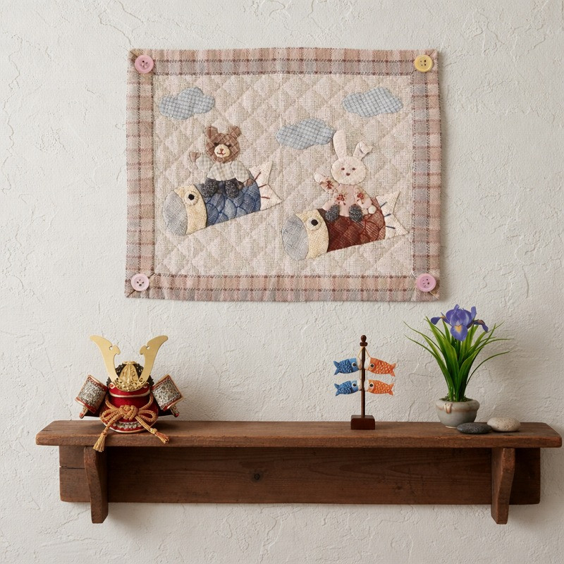 ハンドメイド　パッチワークタペストリー　ひまわりと3人のこびとたち magnet_177063756500.jpg