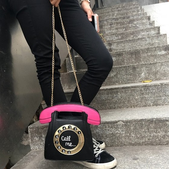テレフォンバッグ ショルダーバッグ 黒電話 telephone bag 黒 セール】テレフォンバッグ シルバー/ブラック ハンドバッグ
