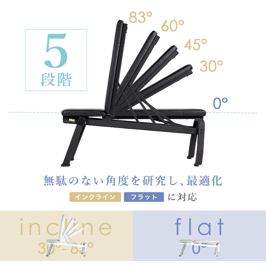 角度調整でフラットとインクラインに対応