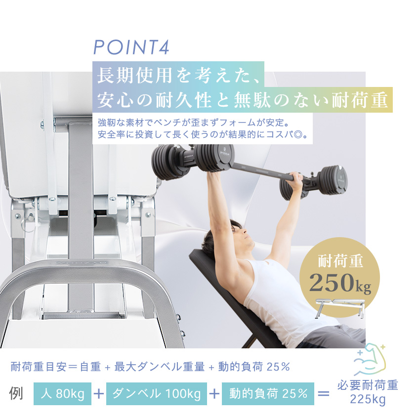 ポイント4.耐荷重250kgでハイレベルの耐久性